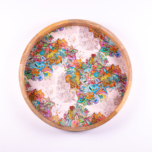 Plateau rond en bois de manguier Multicolor L - ByRoom Scandinavian Living