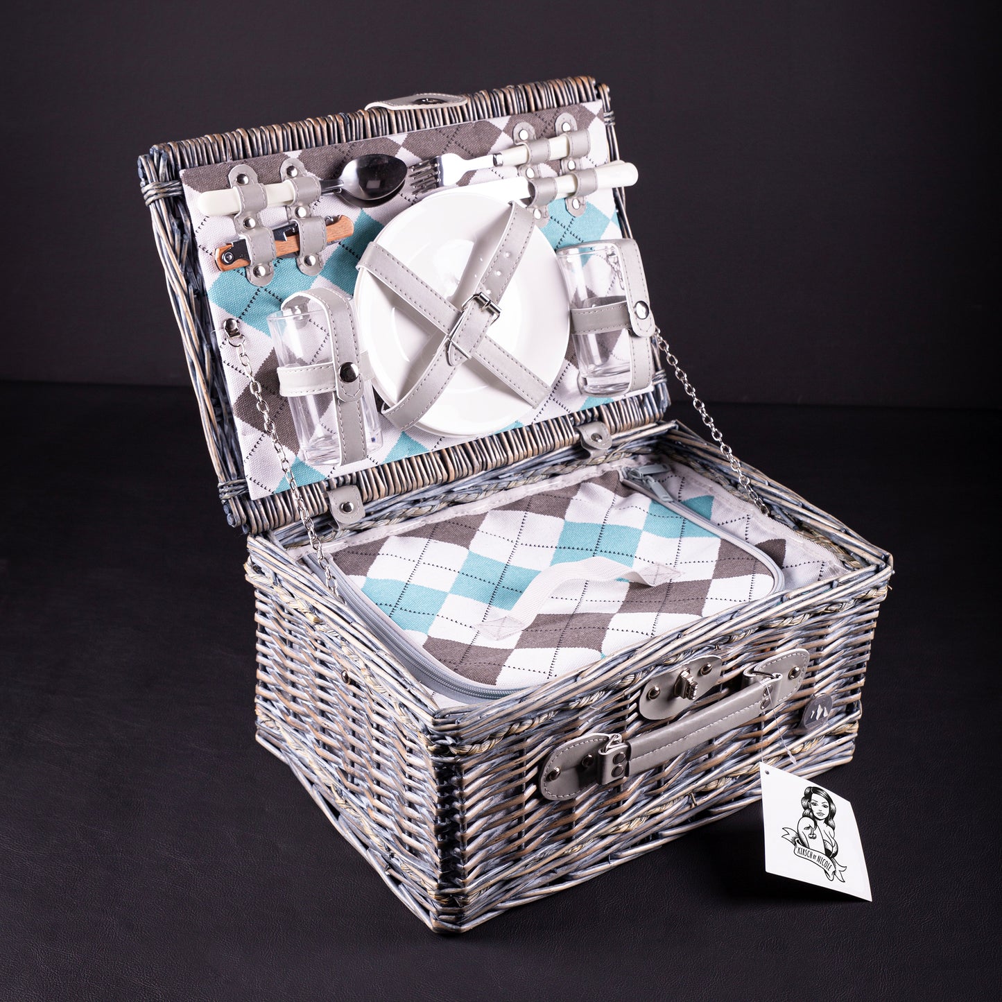 Panier de pique-nique STRESA motif argyle pour 2 personnes